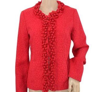 Chicos Textured Cheetah Leopard Print Red Berries Blazer Jacket 0 Small US 2-4